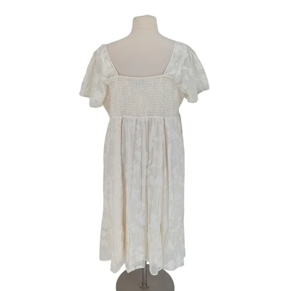 30082 Torrid Floral Smock Midi Dress White size 3X bohemian cottagecore peasant - Picture 2 of 10